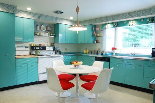 Retro Kitchen Chairs and Table, Menthol Colors