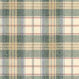 Waverly wallpaper - there are lots of plaids to choose from. Of course, if you use blue laminate - you will use wallpaper that picks up blue rather than green