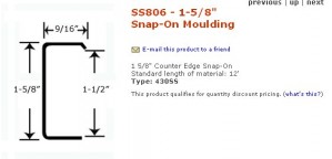 Stainless steel edging One place left in the USA to find the three pieces of stainless steel edging you will need to complete your countertops. The prop guy at MM chose another style, which is okay, but this New York Metal stuff is my surefire favorite for a retro renovation kitchen.