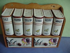 Betty has lots of tchotchkes, like this spice rack -- now the decorating really starts getting fun!
