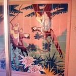 Vintage pink bathroom tile mural