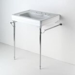 This Waterworks sink and chrome legs are gorgeous but expensive. If you're on a tighter budget, pair my wall hung sink and chrome leg reco's.