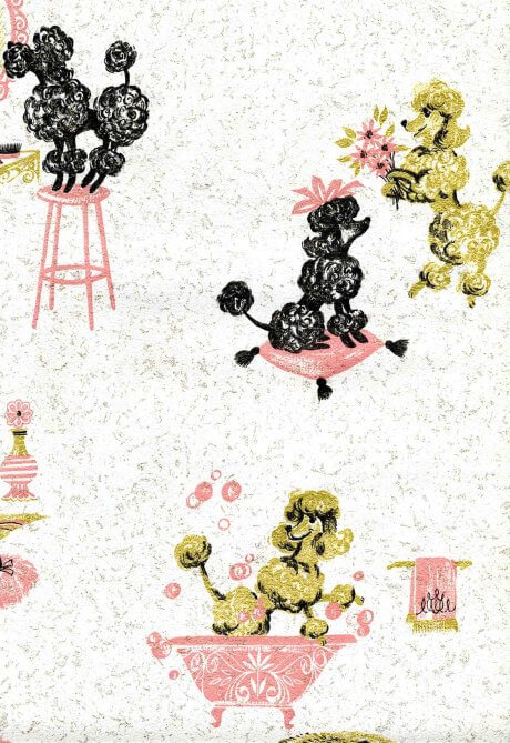 Vintage pink poodle wallpaper... and pink checkerboard teapot wallpaper