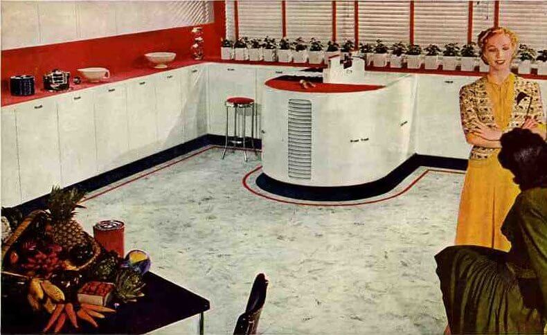 Design ideas from 7 mid century living rooms · red-and-white-kitchen-1940s