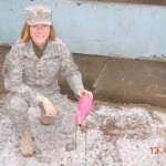 mariah with a pink flamingo in afghanistan
