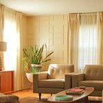 window treatments for a mid century modern living room