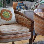 orange chairs orange and gren bargello pillos