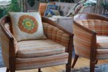 orange chairs orange and gren bargello pillos