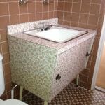 bathroom vanity with wild laminate pattern