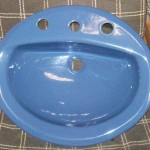 Blue 20 and a half X 17 and a half inch 8 inch spread oval lavatory sink