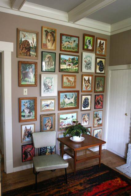 I spent a month buying PBN dogs on ebay to create this dog wall in my dining room.
