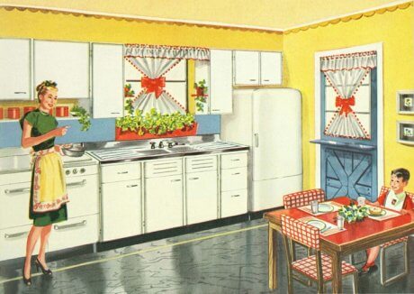 “Kitchen No. 7,” from the trade catalogue “Kitchen Hints,”1947. The Kitchen Maid Corporation, Andrews, Ind., publisher. Collection of Historic New England. Used on this site with their permission.