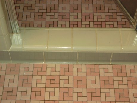 pink pinwheel mosaic bathroom floor