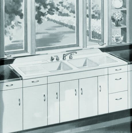 16 Vintage Kohler Kitchens And An, Farmhouse Sink With Drainboard And Backsplash