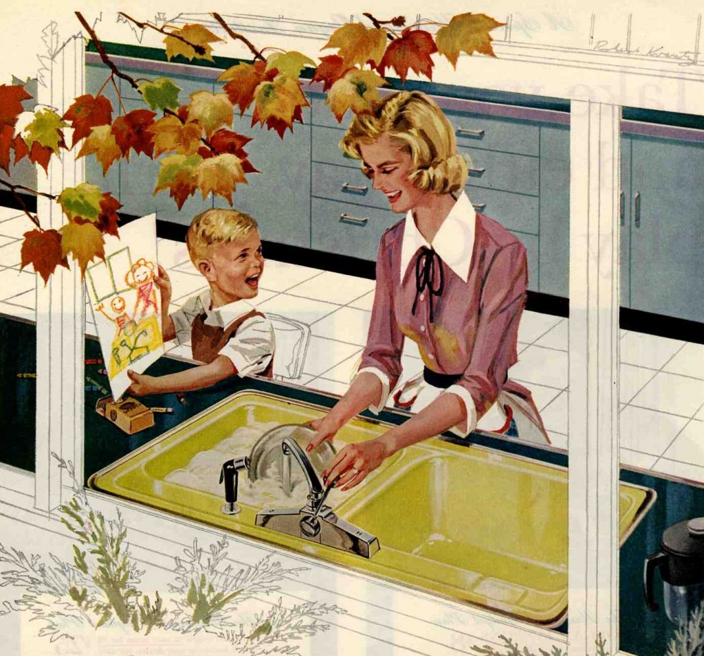 Harvest gold kohler kitchen sink illustration from ad