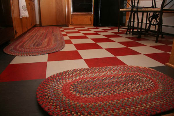 Red Checkerboard Linoleum Floor Tile, Red And White Vinyl Floor Tiles
