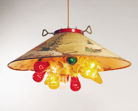 pendant light made out of vintage christmas tree holder