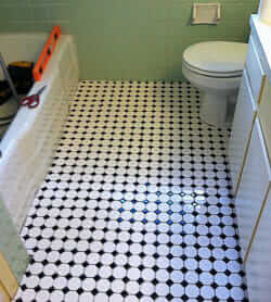 octagon and dot tiles in the bathroom