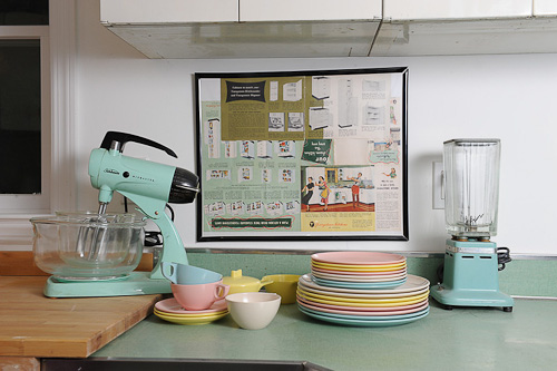 retro kitchen with framed Youngstown kitchens ad