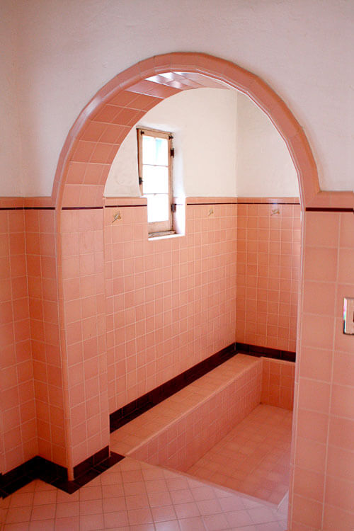 gladding mcbean tile in the leo carrillo ranch pink bathroom