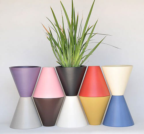 midcentury modern planters in colors