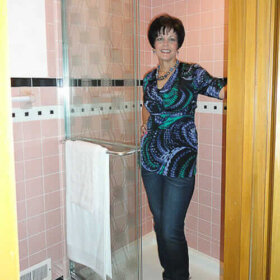 janice designs and installs a mamie pink bathroom
