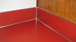 red kitchen countertop