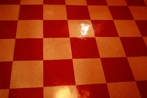 red checkerboard floor