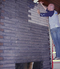 staining a brick fireplace