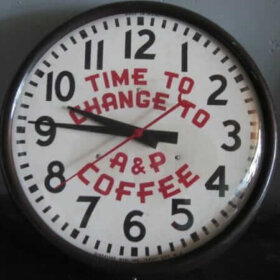 A & P coffee commercial clock