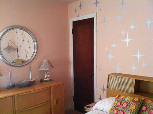 romantic retro bedroom with starburst stencils