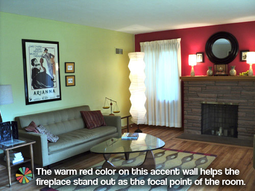 Retro fireplace accent wall