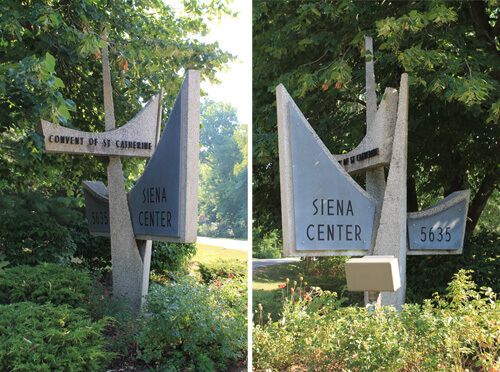 Siena Center sign - two views