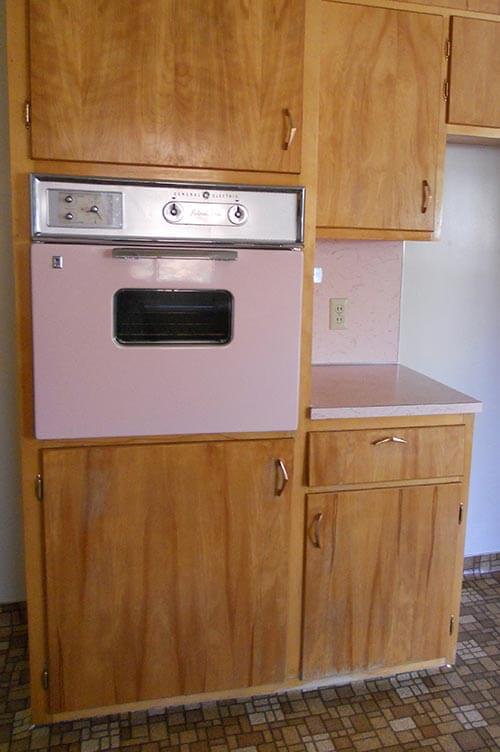 1960s ge pink wall oven with little window