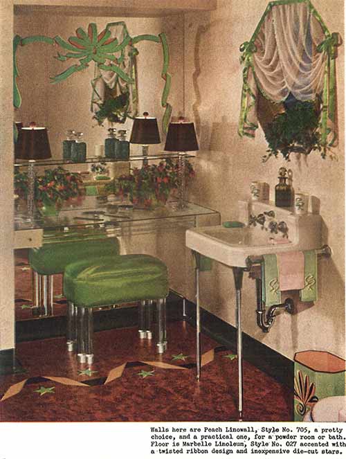 vintage-green-and-brown-bathroom-with-laminate-inlaid-floor