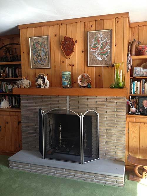 -roman-brick-54-ranch-fireplace with knotty pine paneling