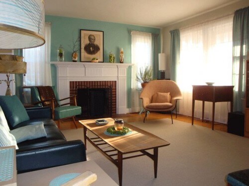 blue & green retro living room