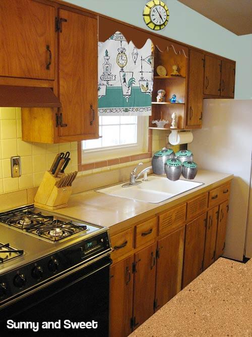 yellow and aqua mid century kitchen