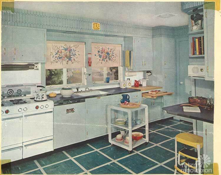 light blue 1950s kitchen
