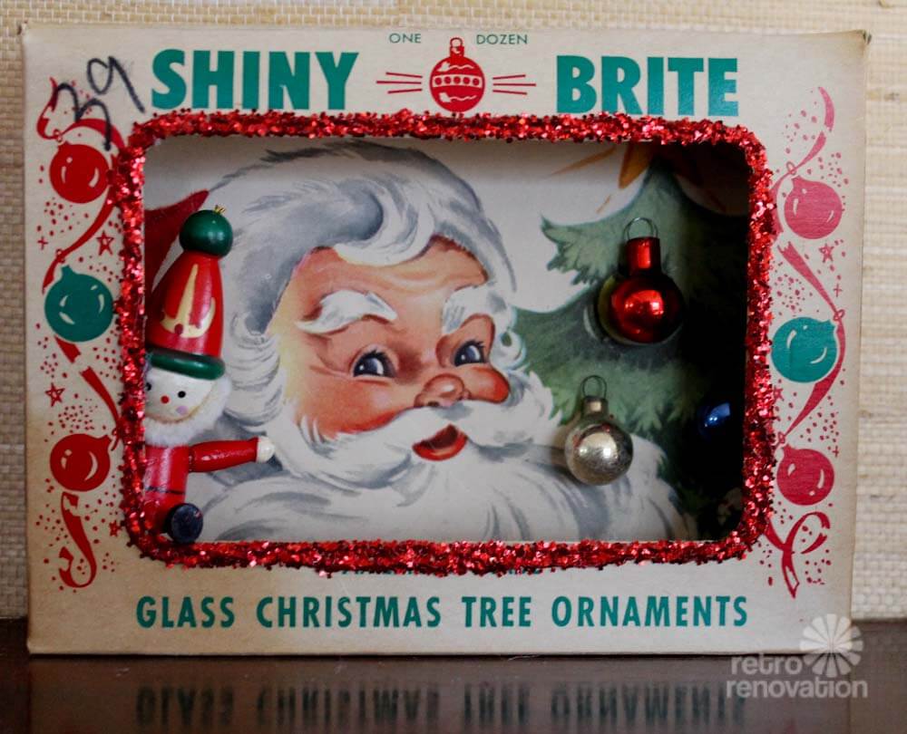vintage christmas ornament box turned into a shadow box