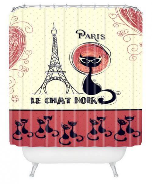 french cat shower curtain 