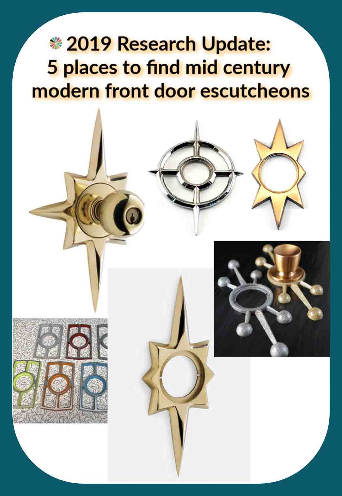 Mid-Century Starburst Brass Escutcheon door knob back Plate 