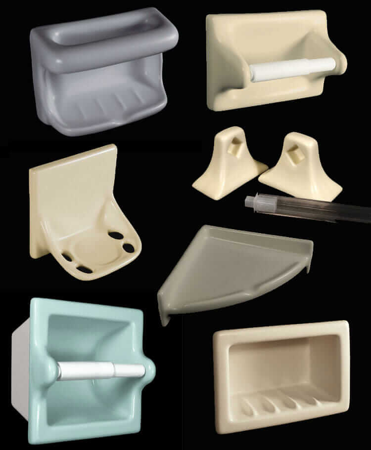 33 colors of recessed ceramic soap dishes, shampoo cubbies, tp holders &  more - Retro Renovation