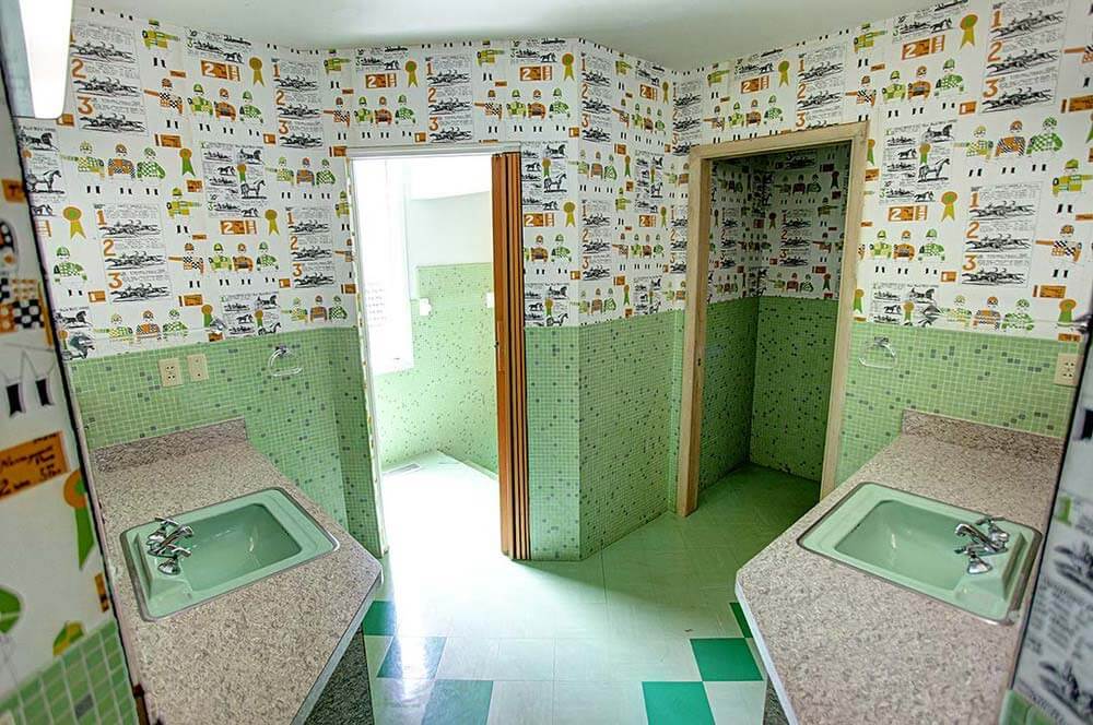 groovy green mid century bathroom