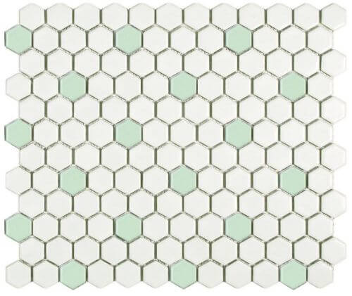 Green-and-white-mosaic-hex-tile