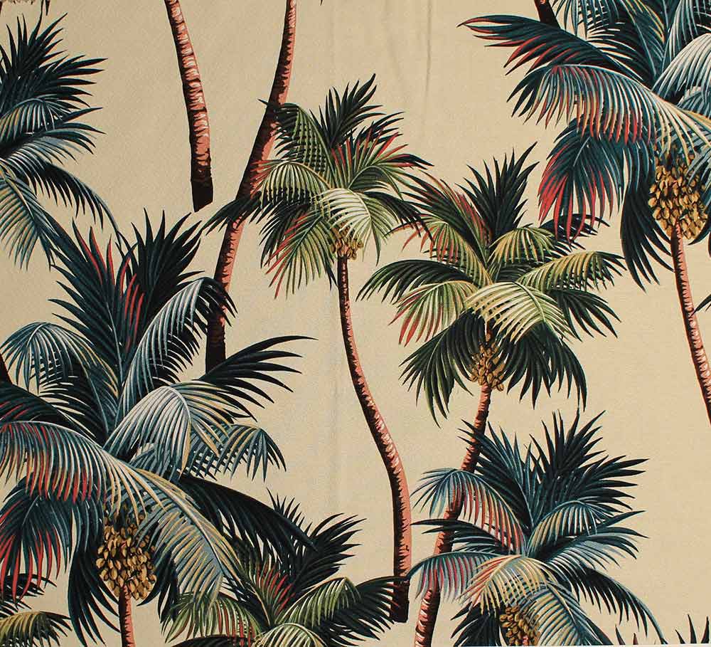 Blue Gray~ PAIR Tropical Hawaiian Barkcloth Fabric CAFE' CURTAINS ~Palm Trees 