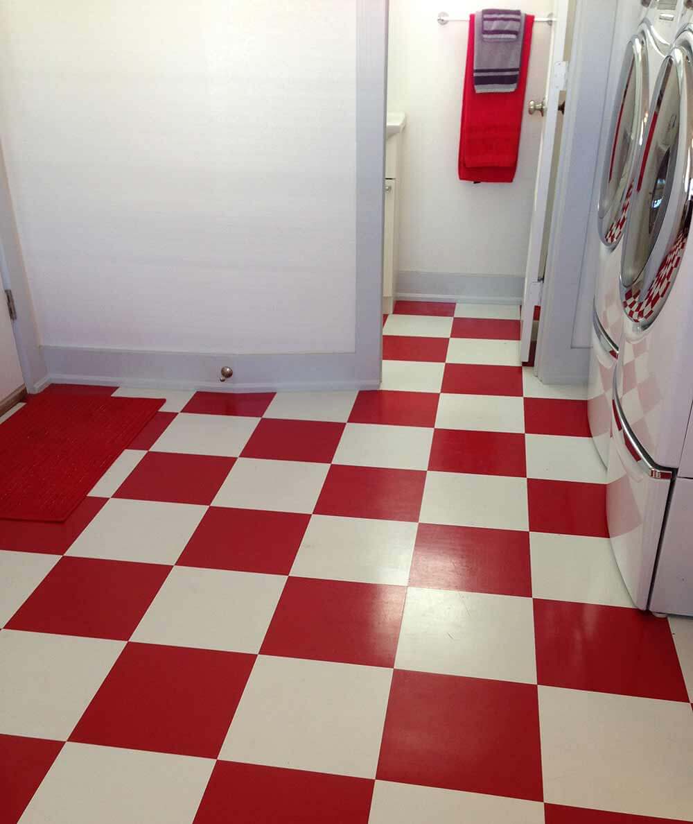 red and white checkerboard floor