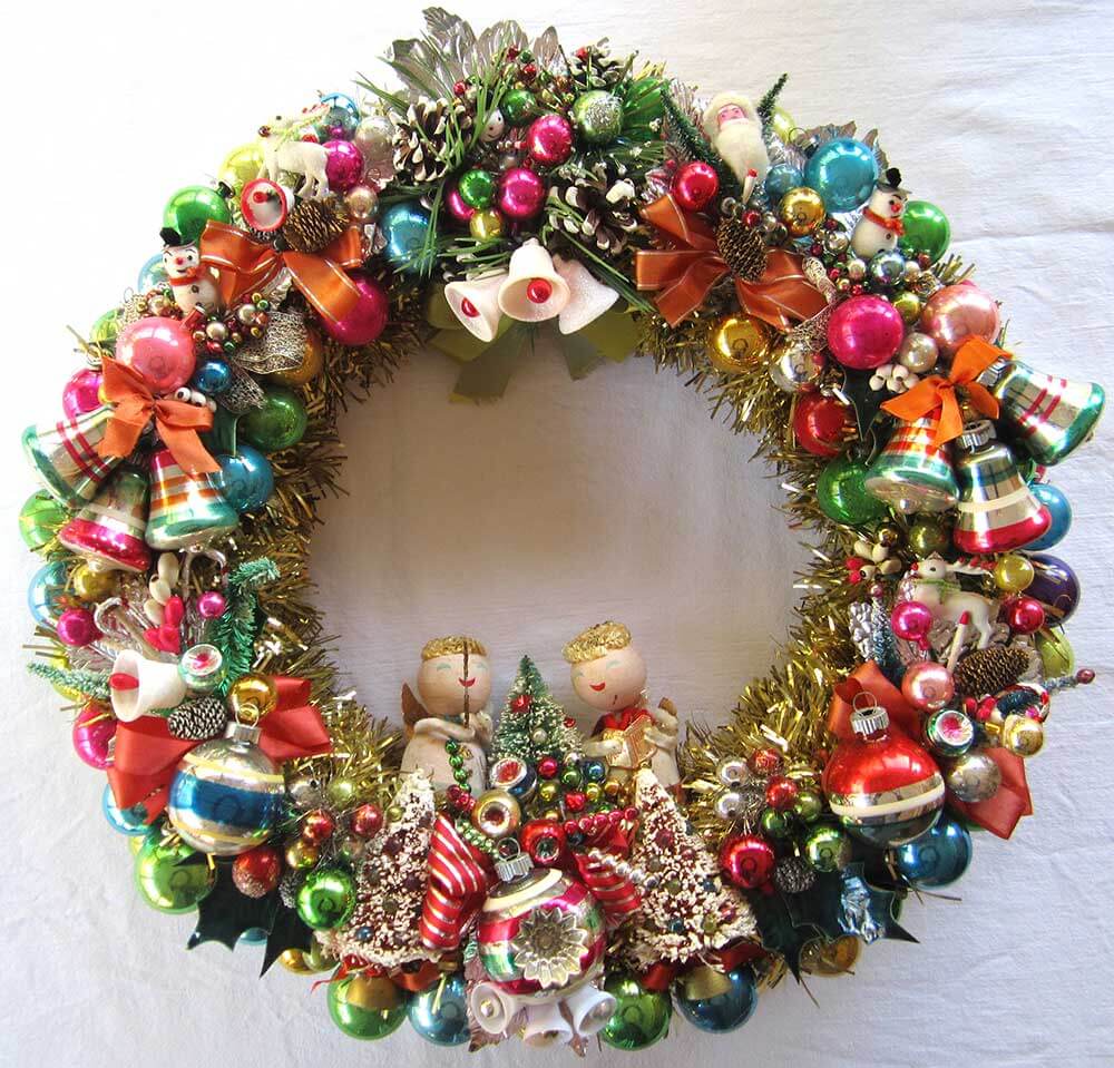Vintage Corsage Bottle Brush Tree Simple Wreath with Church