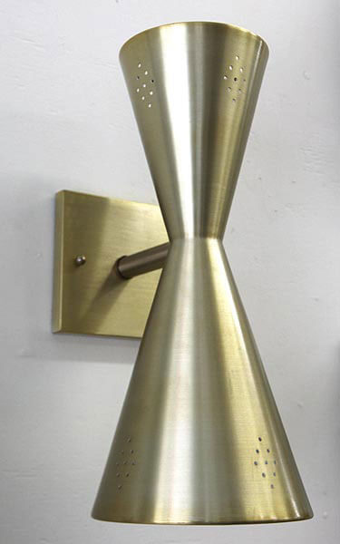FREE SHIPPING DC137 DOUBLE CONE SCONCE HOURGLASS ALUMINUM 50's 60's MADE IN USA 