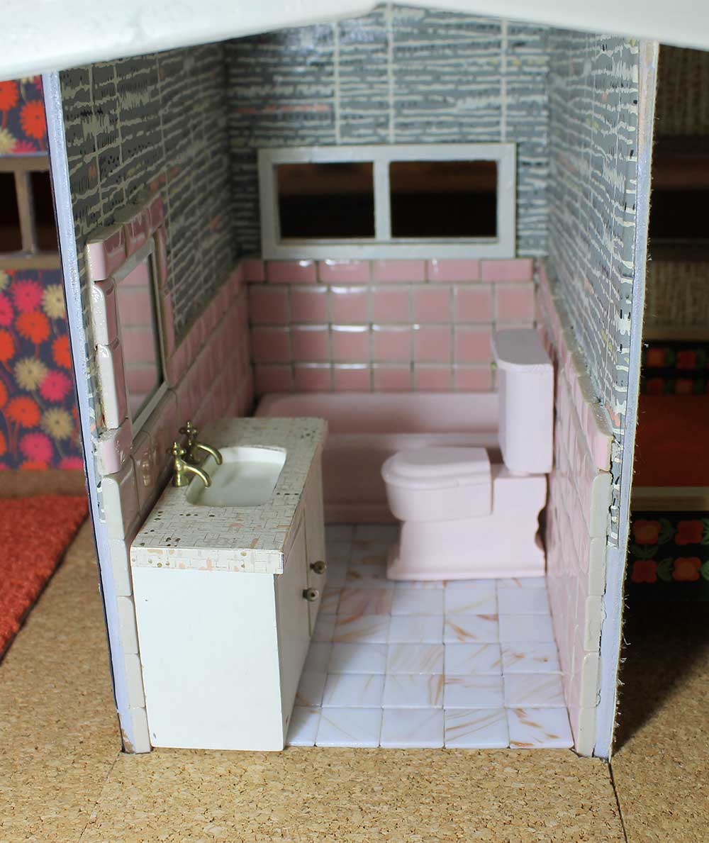 Dolls House Wallpaper 1/12th 1/24th scale Bathroom Pink Tiles Quality #19T 